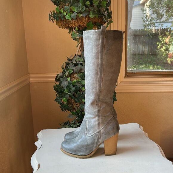 Nordstrom Gray Heeled Knee-High Leather Suede Boots Size 8 M - Picture 4 of 14